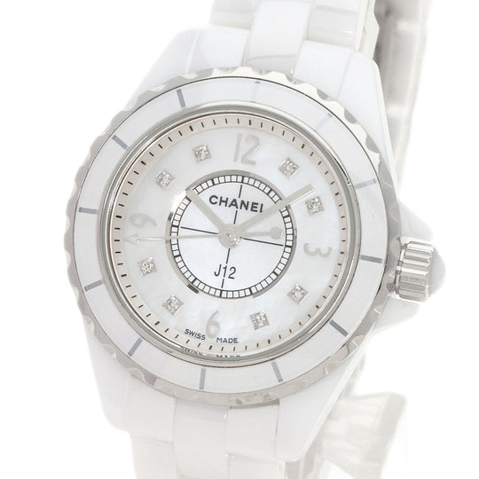 CHANEL Watches Quartz H2570 Ceramic, Ceramic Silver J12 1.1" Shell 8P Diamond White shell dial Women Used Authentic