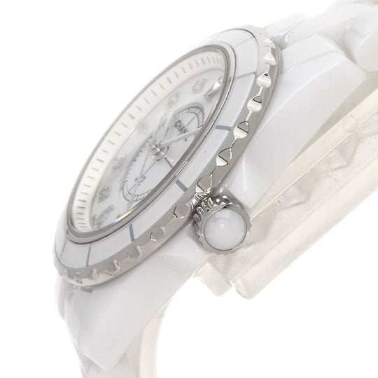 CHANEL Watches Quartz H2570 Ceramic, Ceramic Silver J12 1.1" Shell 8P Diamond White shell dial Women Used Authentic