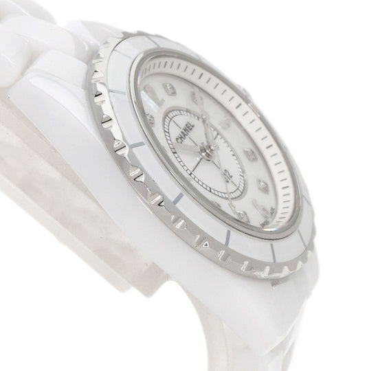 CHANEL Watches Quartz H2570 Ceramic, Ceramic Silver J12 1.1" Shell 8P Diamond White shell dial Women Used Authentic