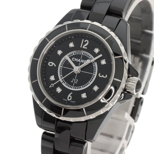 CHANEL Watches Quartz H2569 Ceramic, Ceramic black J12 1.1" 8P Diamond black dial Women Used Authentic