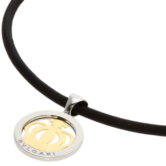 BVLGARI Necklace K18YG , Stainless Steel gold Tond crown Women Used Authentic