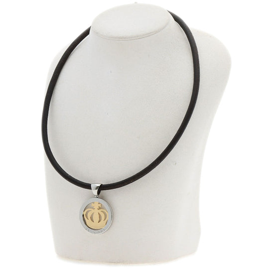 BVLGARI Necklace K18YG , Stainless Steel gold Tond crown Women Used Authentic