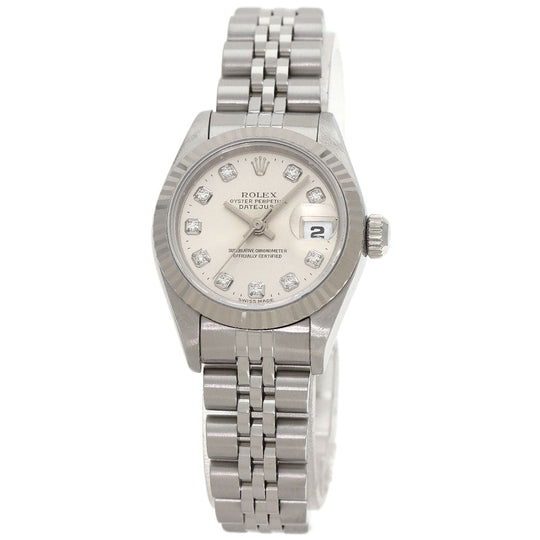 ROLEX Watches Mechanical Automatic 69174G Stainless Steel , Stainless Steel , K18WG Silver Datejust 10P Diamond Silver dial Women Used Authentic