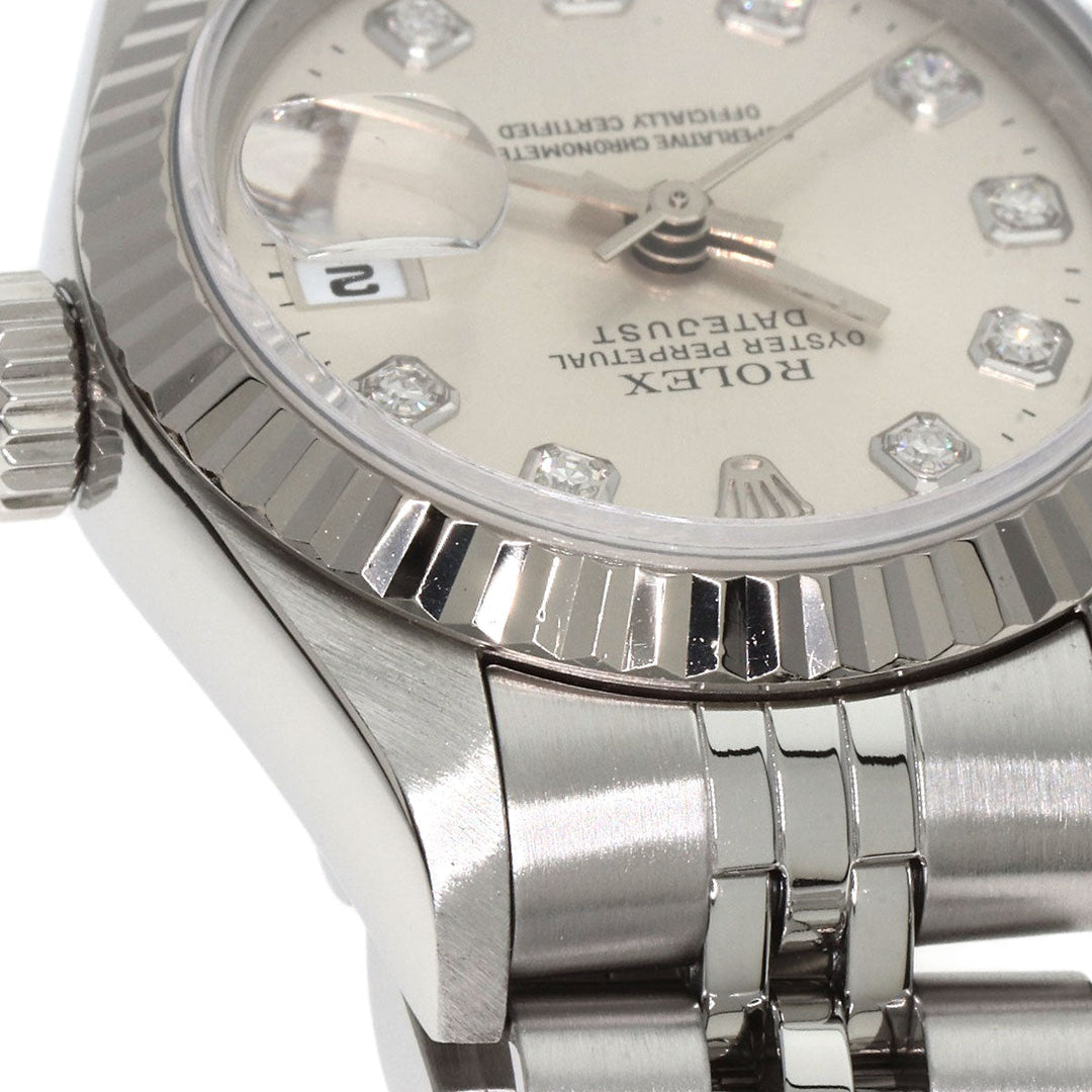 ROLEX Watches Mechanical Automatic 69174G Stainless Steel , Stainless Steel , K18WG Silver Datejust 10P Diamond Silver dial Women Used Authentic