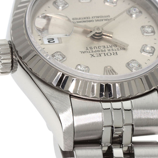 ROLEX Watches Mechanical Automatic 69174G Stainless Steel , Stainless Steel , K18WG Silver Datejust 10P Diamond Silver dial Women Used Authentic