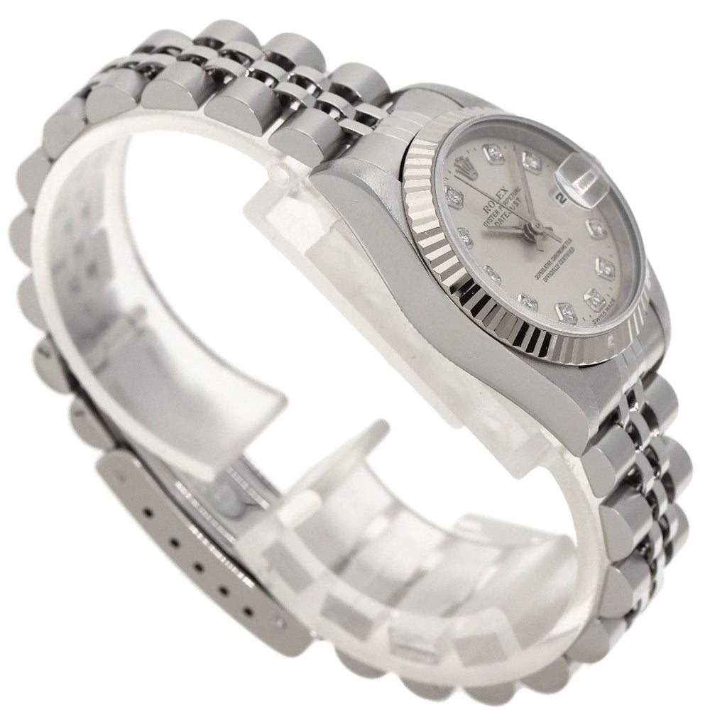 ROLEX Watches Mechanical Automatic 69174G Stainless Steel , Stainless Steel , K18WG Silver Datejust 10P Diamond Silver dial Women Used Authentic