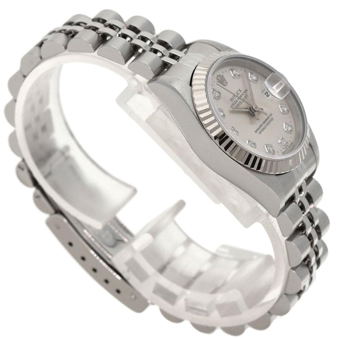 ROLEX Watches Mechanical Automatic 69174G Stainless Steel , Stainless Steel , K18WG Silver Datejust 10P Diamond Silver dial Women Used Authentic