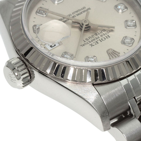 ROLEX Watches Mechanical Automatic 69174G Stainless Steel , Stainless Steel , K18WG Silver Datejust 10P Diamond Silver dial Women Used Authentic