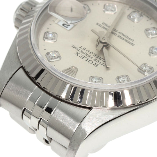 ROLEX Watches Mechanical Automatic 69174G Stainless Steel , Stainless Steel , K18WG Silver Datejust 10P Diamond Silver dial Women Used Authentic