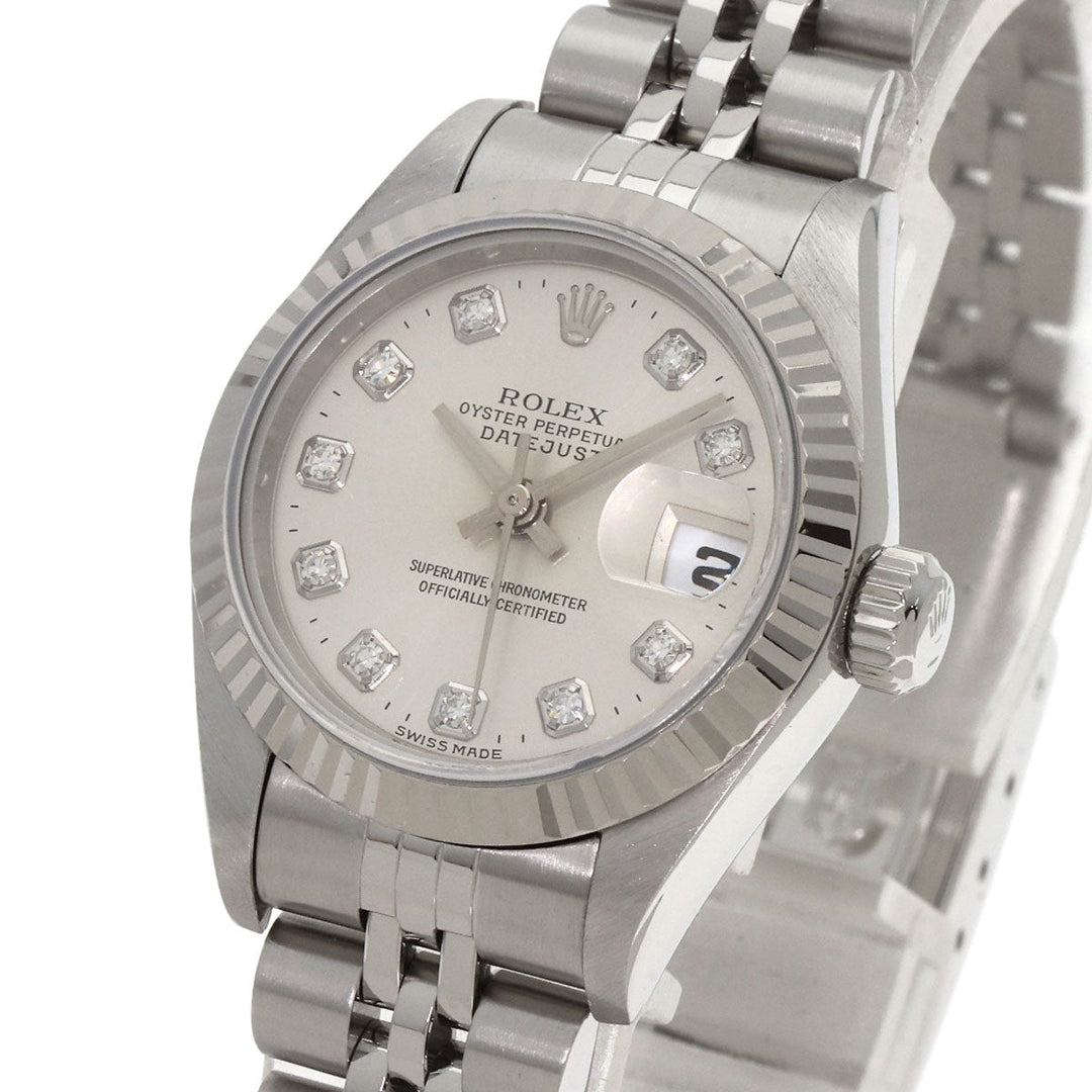 ROLEX Watches Mechanical Automatic 69174G Stainless Steel , Stainless Steel , K18WG Silver Datejust 10P Diamond Silver dial Women Used Authentic