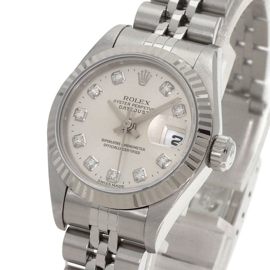 ROLEX Watches Mechanical Automatic 69174G Stainless Steel , Stainless Steel , K18WG Silver Datejust 10P Diamond Silver dial Women Used Authentic