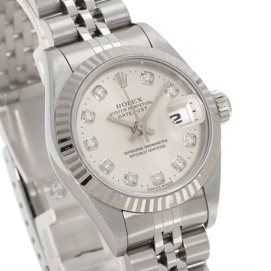 ROLEX Watches Mechanical Automatic 69174G Stainless Steel , Stainless Steel , K18WG Silver Datejust 10P Diamond Silver dial Women Used Authentic