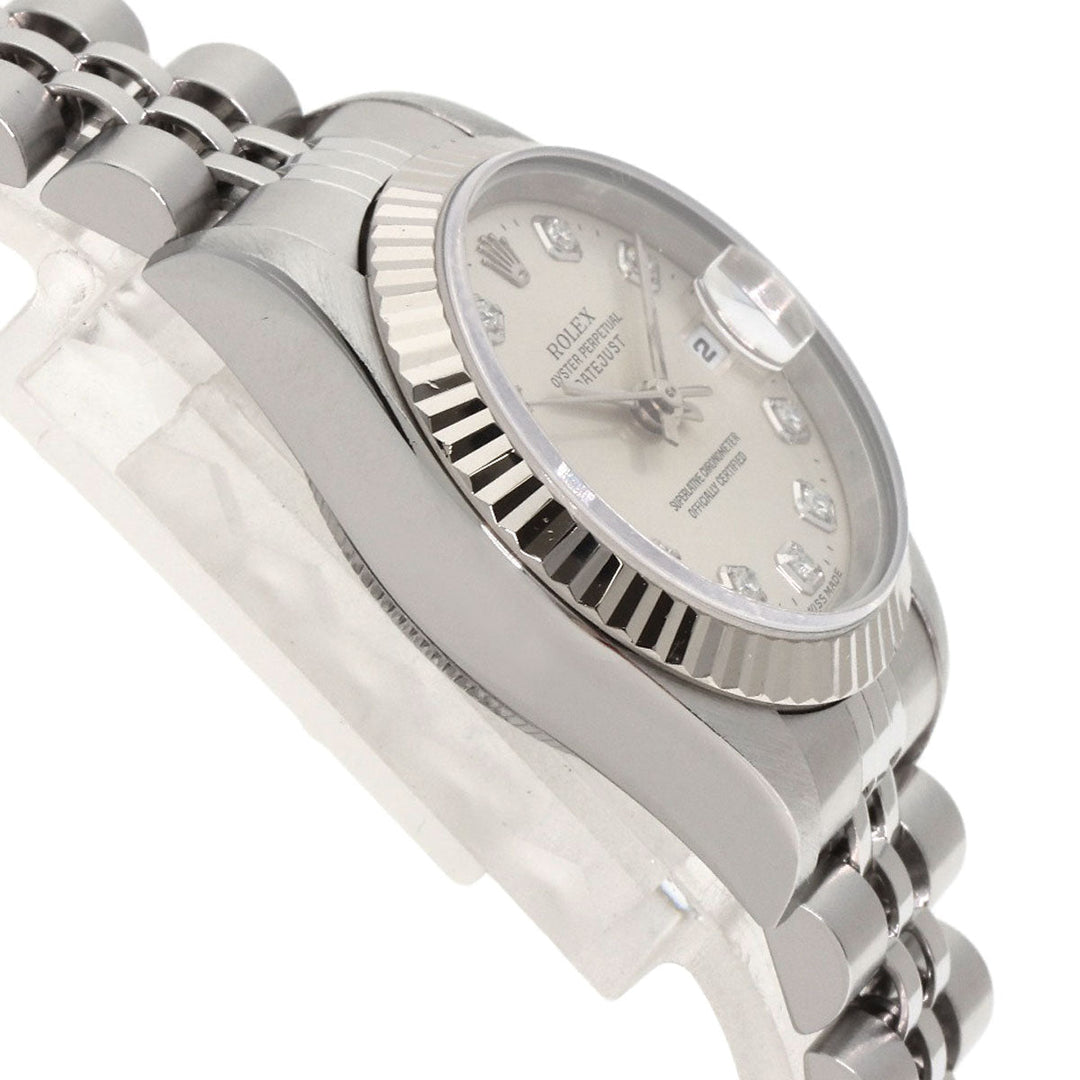 ROLEX Watches Mechanical Automatic 69174G Stainless Steel , Stainless Steel , K18WG Silver Datejust 10P Diamond Silver dial Women Used Authentic