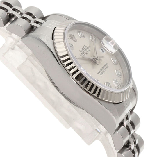 ROLEX Watches Mechanical Automatic 69174G Stainless Steel , Stainless Steel , K18WG Silver Datejust 10P Diamond Silver dial Women Used Authentic