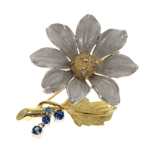 NOBUKO ISHIKAWA Brooch K18YG , K18WG Silver as time cosmos sapphire diamond Women Used Authentic