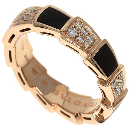 BVLGARI Ring 18K Pink Gold gold Serpenti Viper Diamond Onyx #56 Women Used Authentic