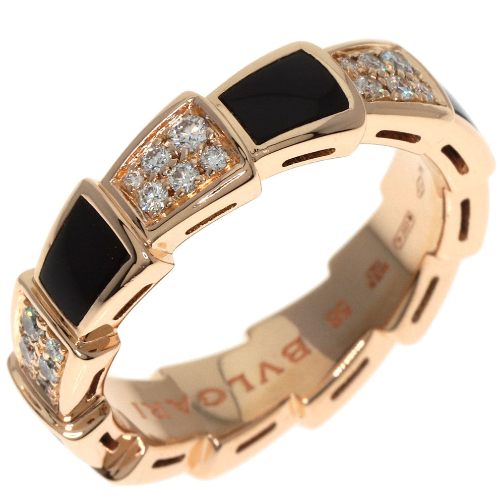 BVLGARI Ring 18K Pink Gold gold Serpenti Viper Diamond Onyx #56 Women Used Authentic
