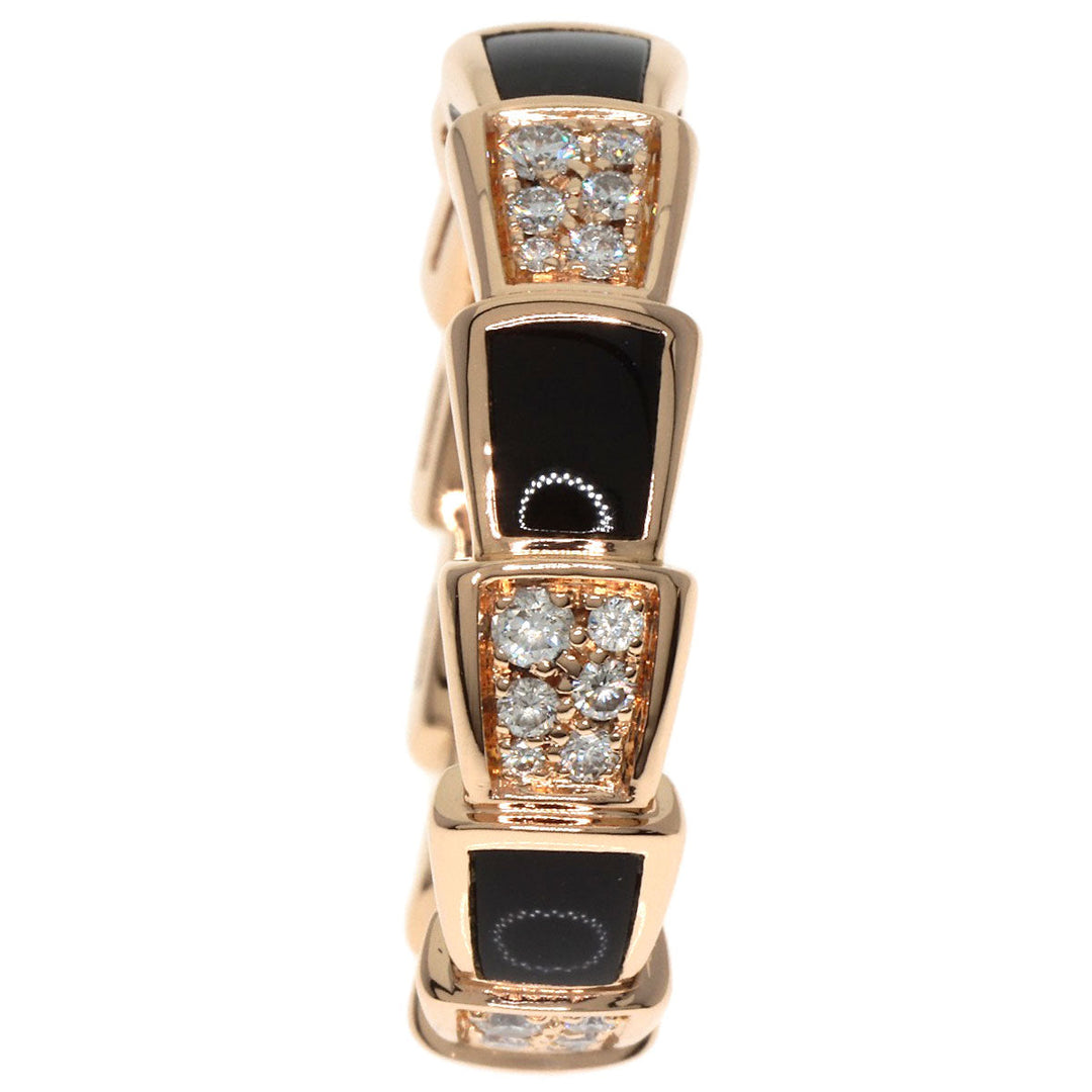 BVLGARI Ring 18K Pink Gold gold Serpenti Viper Diamond Onyx #56 Women Used Authentic