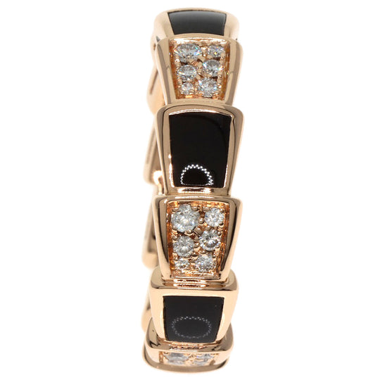 BVLGARI Ring 18K Pink Gold gold Serpenti Viper Diamond Onyx #56 Women Used Authentic