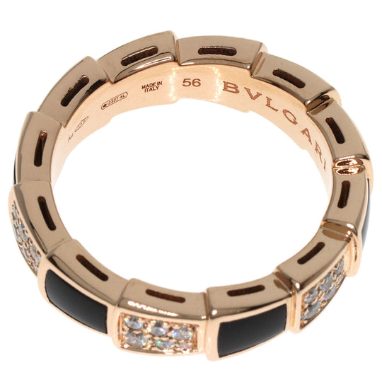 BVLGARI Ring 18K Pink Gold gold Serpenti Viper Diamond Onyx #56 Women Used Authentic