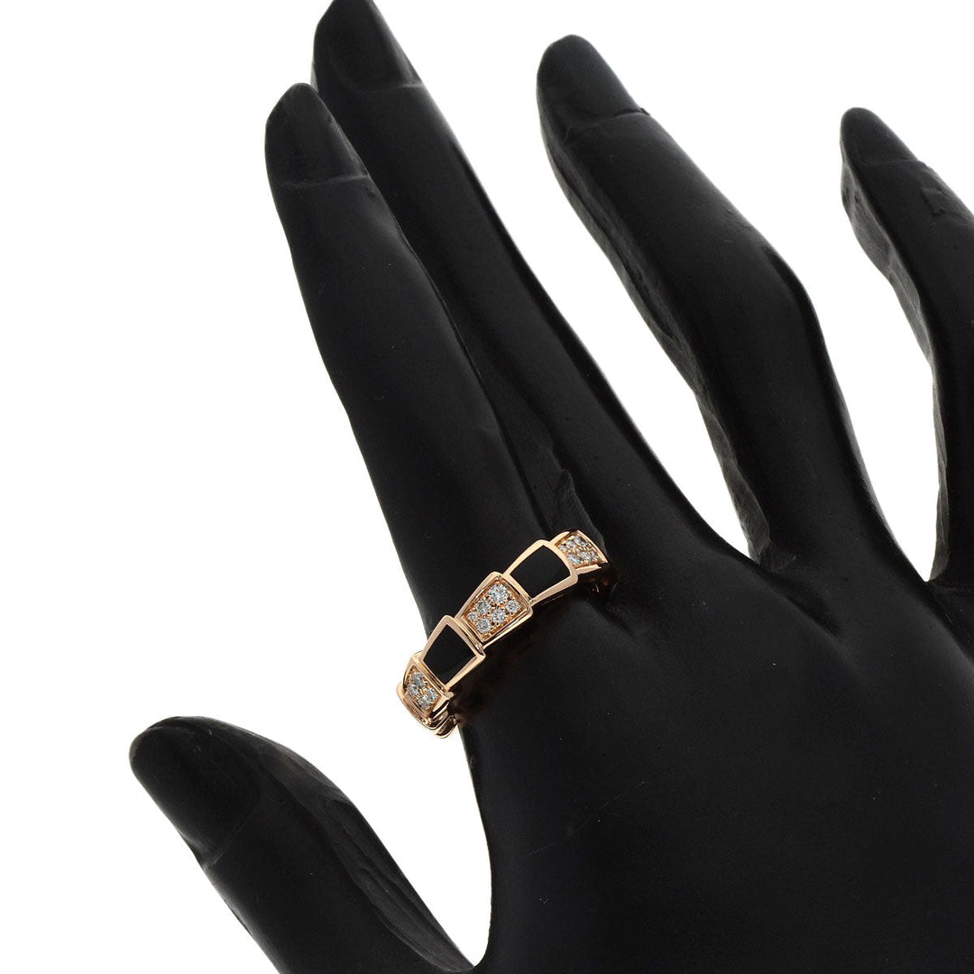 BVLGARI Ring 18K Pink Gold gold Serpenti Viper Diamond Onyx #56 Women Used Authentic