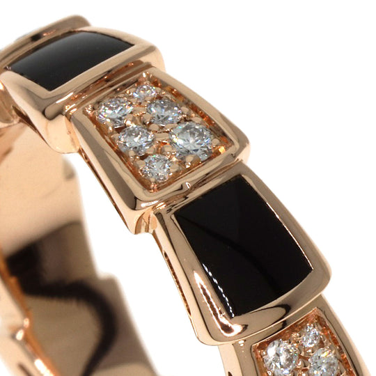 BVLGARI Ring 18K Pink Gold gold Serpenti Viper Diamond Onyx #56 Women Used Authentic