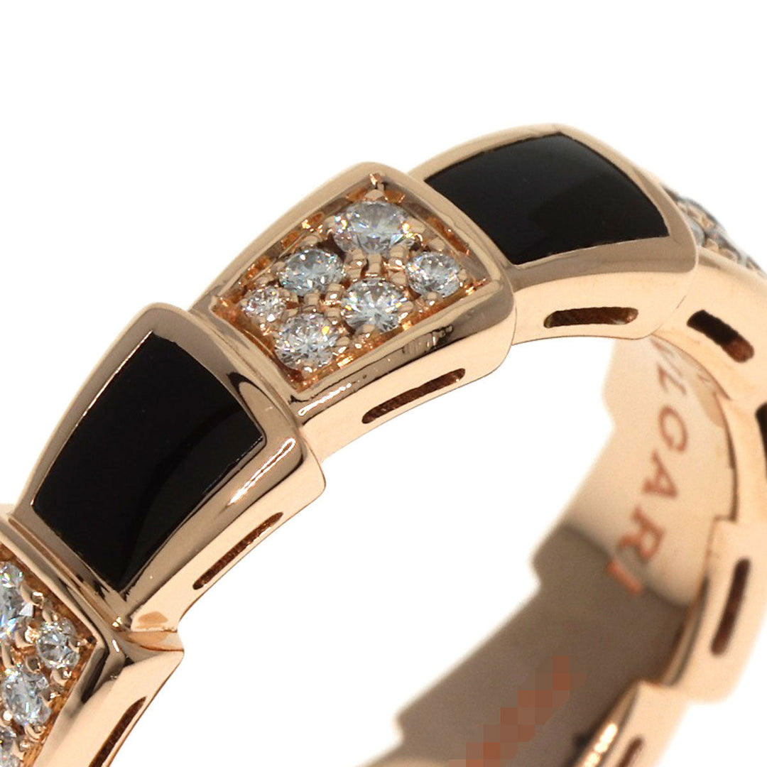 BVLGARI Ring 18K Pink Gold gold Serpenti Viper Diamond Onyx #56 Women Used Authentic