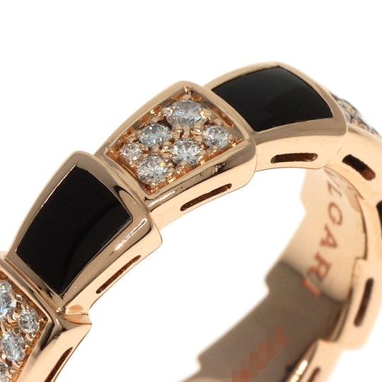 BVLGARI Ring 18K Pink Gold gold Serpenti Viper Diamond Onyx #56 Women Used Authentic
