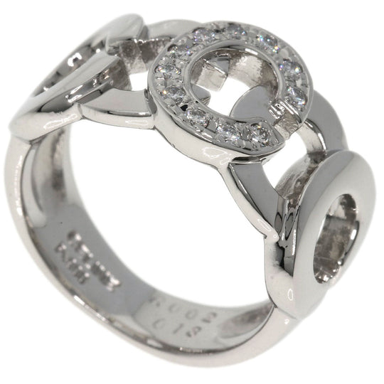 CELINE Ring PT900 Silver C motif diamond inner stone ruby Women Used Authentic