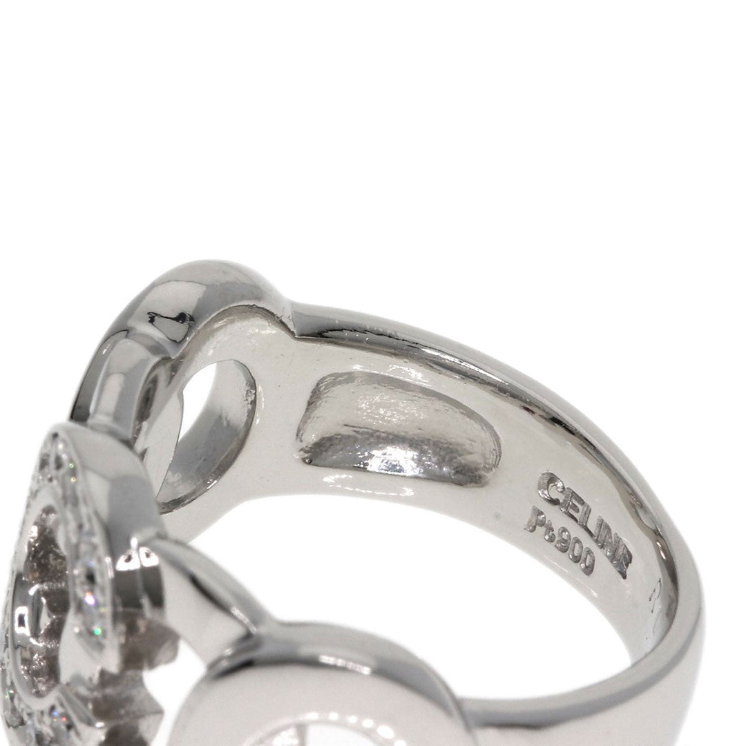 CELINE Ring PT900 Silver C motif diamond inner stone ruby Women Used Authentic