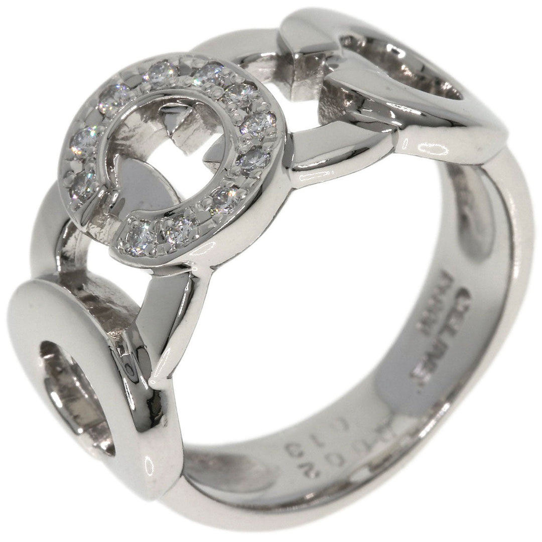 CELINE Ring PT900 Silver C motif diamond inner stone ruby Women Used Authentic