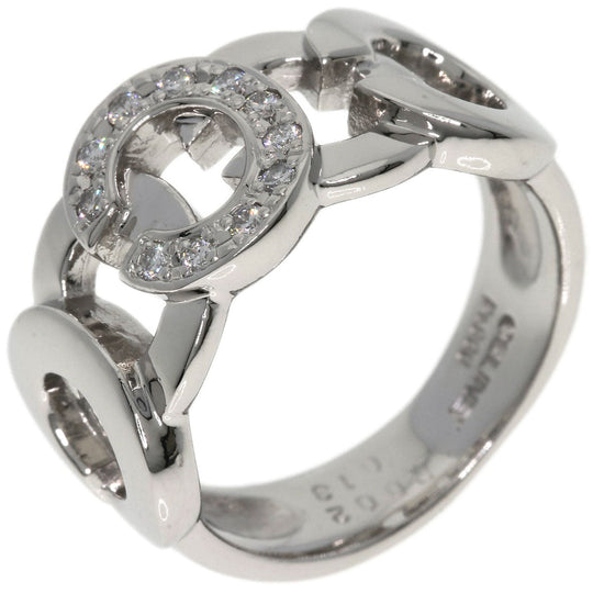 CELINE Ring PT900 Silver C motif diamond inner stone ruby Women Used Authentic