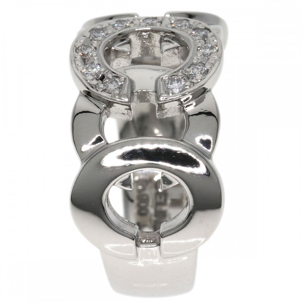 CELINE Ring PT900 Silver C motif diamond inner stone ruby Women Used Authentic
