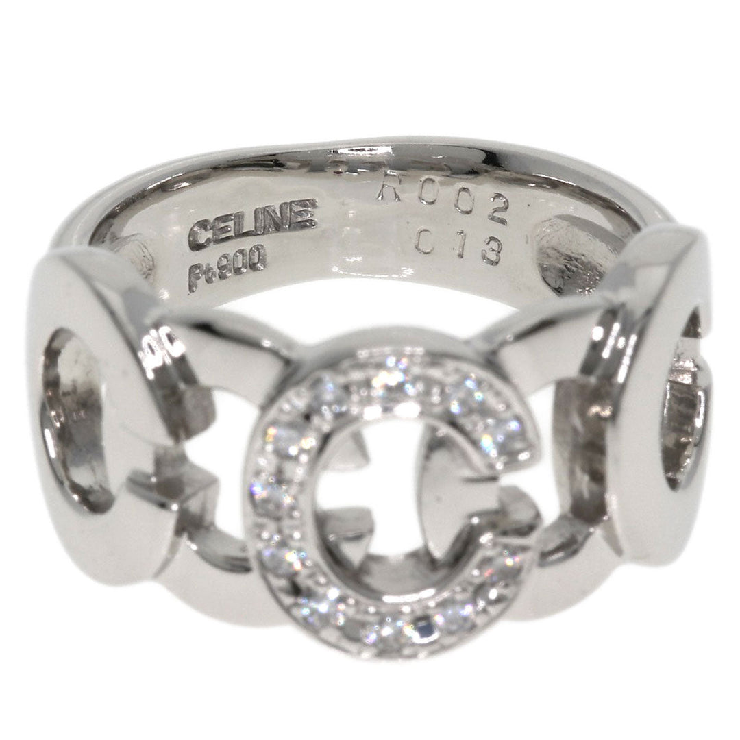 CELINE Ring PT900 Silver C motif diamond inner stone ruby Women Used Authentic