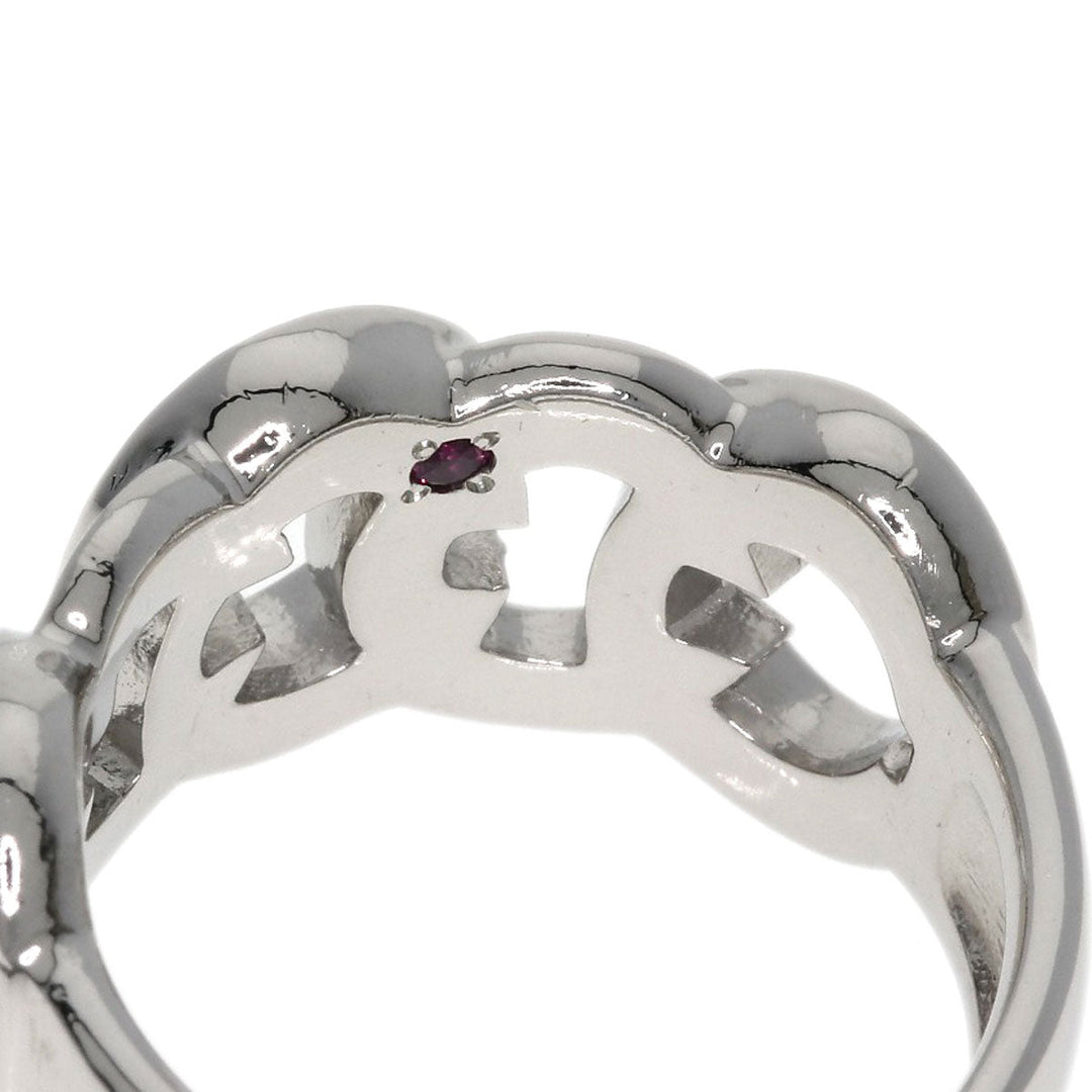CELINE Ring PT900 Silver C motif diamond inner stone ruby Women Used Authentic