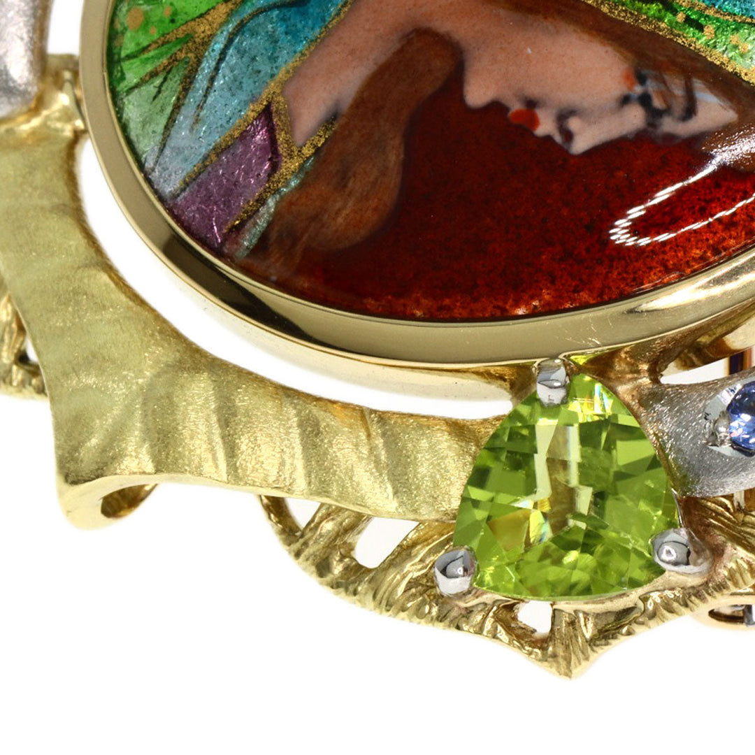 MITSUO KAJI Brooch K18YG , PT900 gold Enamel Sapphire Women Used Authentic