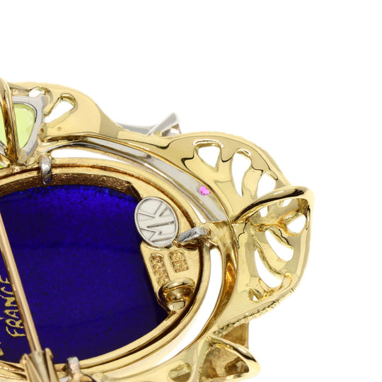 MITSUO KAJI Brooch K18YG , PT900 gold Enamel Sapphire Women Used Authentic