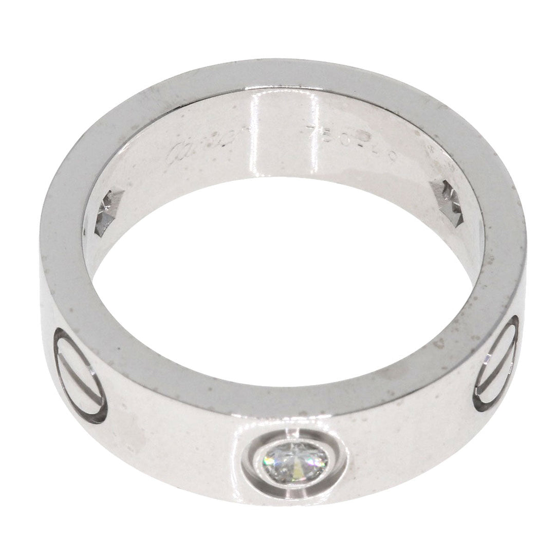 CARTIER Ring K18WG Silver Love Ring 3P Diamond #49 Women Used Authentic