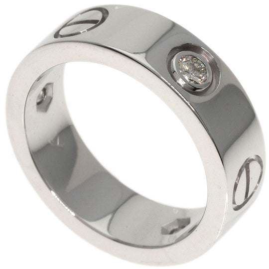 CARTIER Ring K18WG Silver Love Ring Half Diamond #47 Women Used Authentic