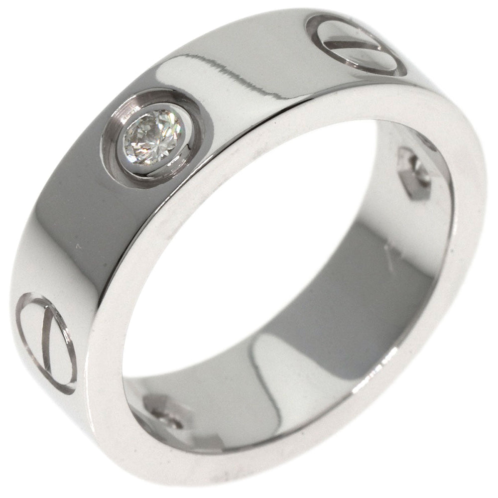 CARTIER Ring K18WG Silver Love Ring Half Diamond #47 Women Used Authentic
