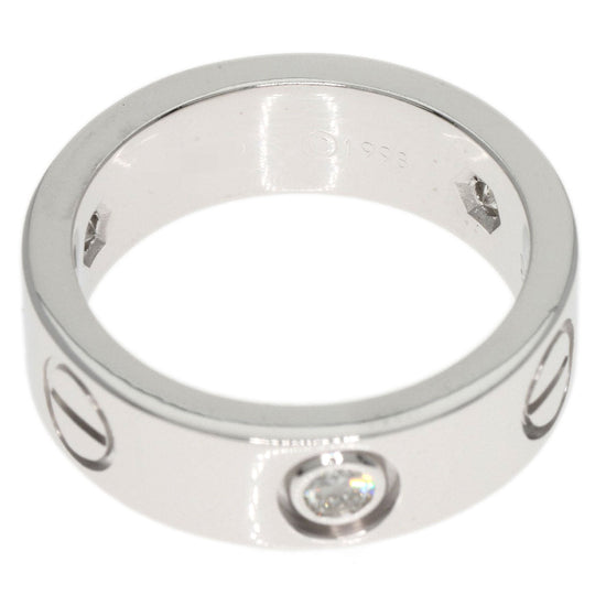 CARTIER Ring K18WG Silver Love Ring Half Diamond #47 Women Used Authentic
