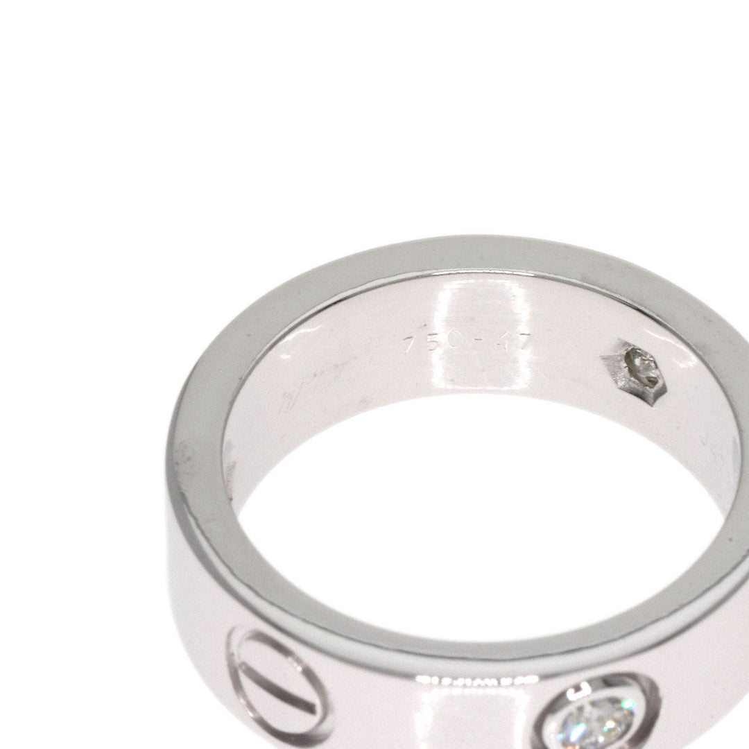 CARTIER Ring K18WG Silver Love Ring Half Diamond #47 Women Used Authentic