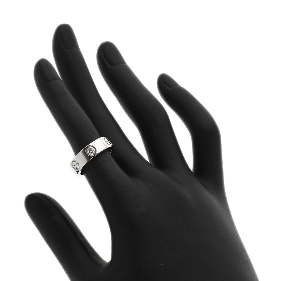 CARTIER Ring K18WG Silver Love Ring Half Diamond #47 Women Used Authentic