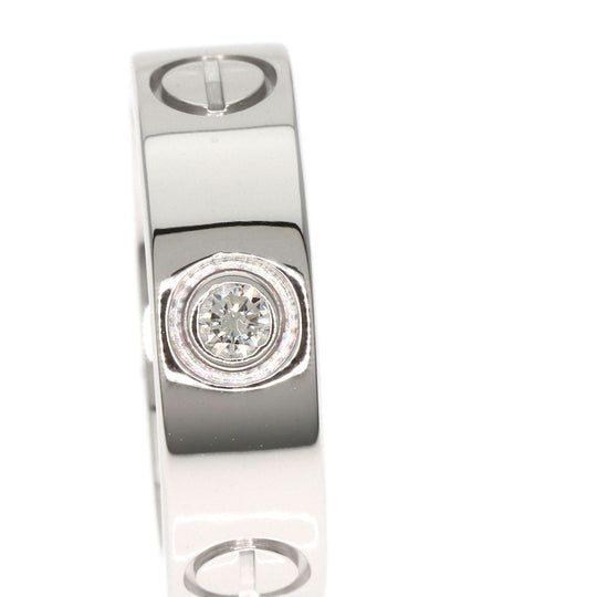 CARTIER Ring K18WG Silver Love Ring Half Diamond #47 Women Used Authentic