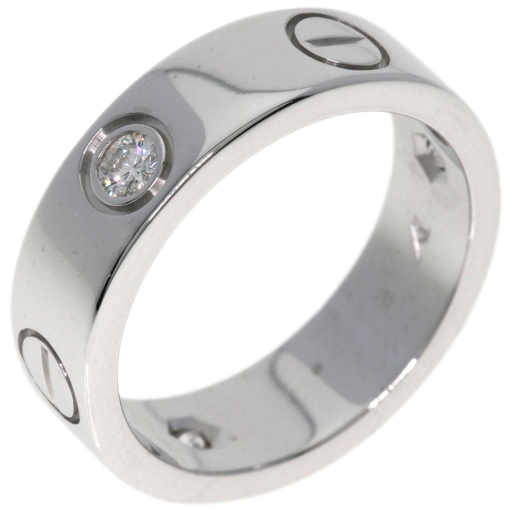 CARTIER Ring K18WG Silver Love Ring Half Diamond #50 Women Used Authentic