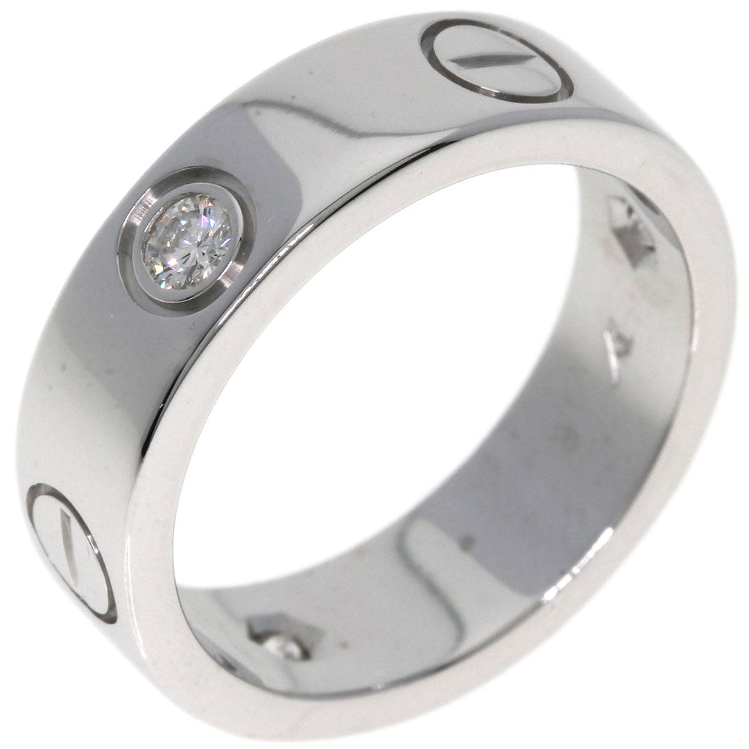CARTIER Ring K18WG Silver Love Ring Half Diamond #50 Women Used Authentic