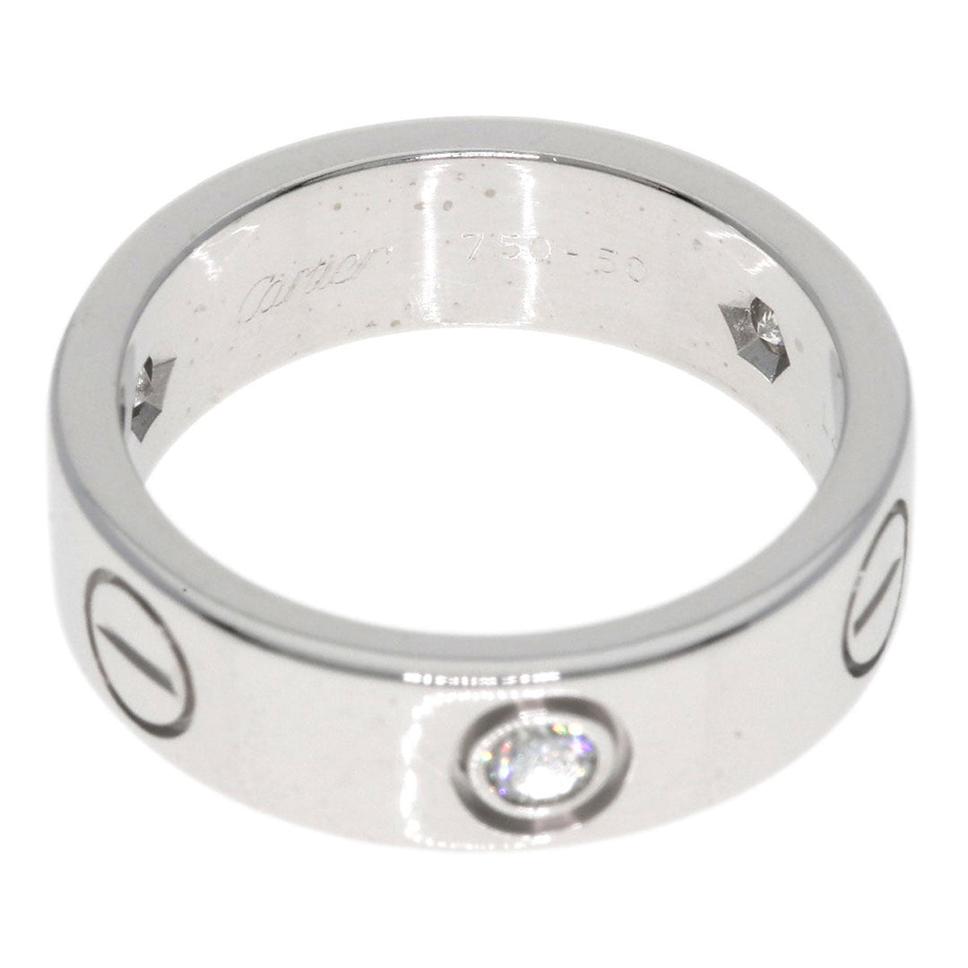 CARTIER Ring K18WG Silver Love Ring Half Diamond #50 Women Used Authentic