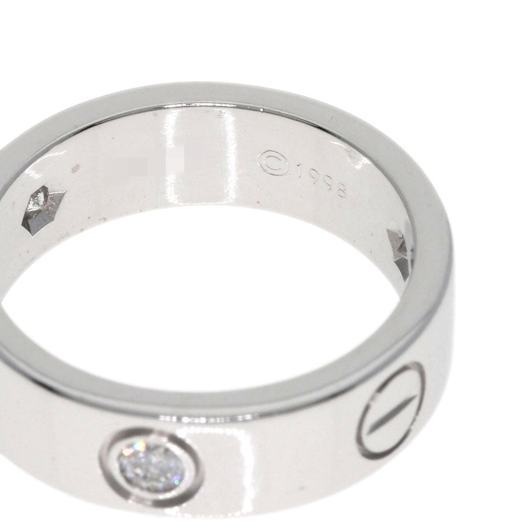 CARTIER Ring K18WG Silver Love Ring Half Diamond #50 Women Used Authentic