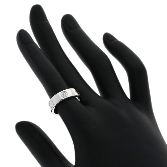 CARTIER Ring K18WG Silver Love Ring Half Diamond #50 Women Used Authentic