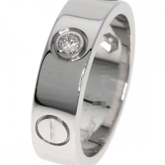 CARTIER Ring K18WG Silver Love Ring Half Diamond #50 Women Used Authentic